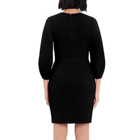 Donna Morgan Dress Puff 3/4 Sleeve V-Neck Bodycon Mini Black NWT Size 4 - Picture 2 of 7